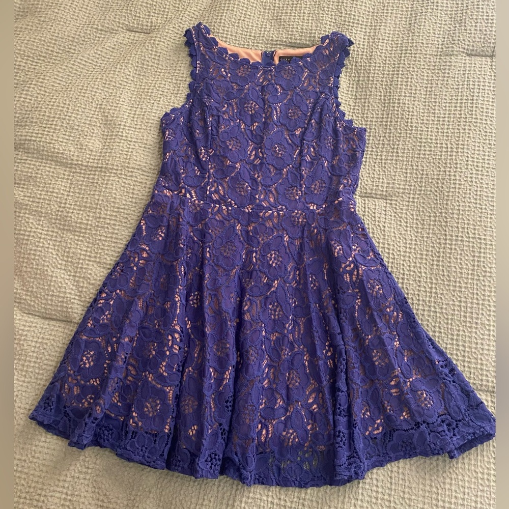 City Studio Floral Dark Blue Dress Juniors Size 13 Cotton Nylon & Polyester